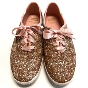 Kate Spade x Keds Glitter Sneakers Pink Satin Lace Bridal Coquette Size 8